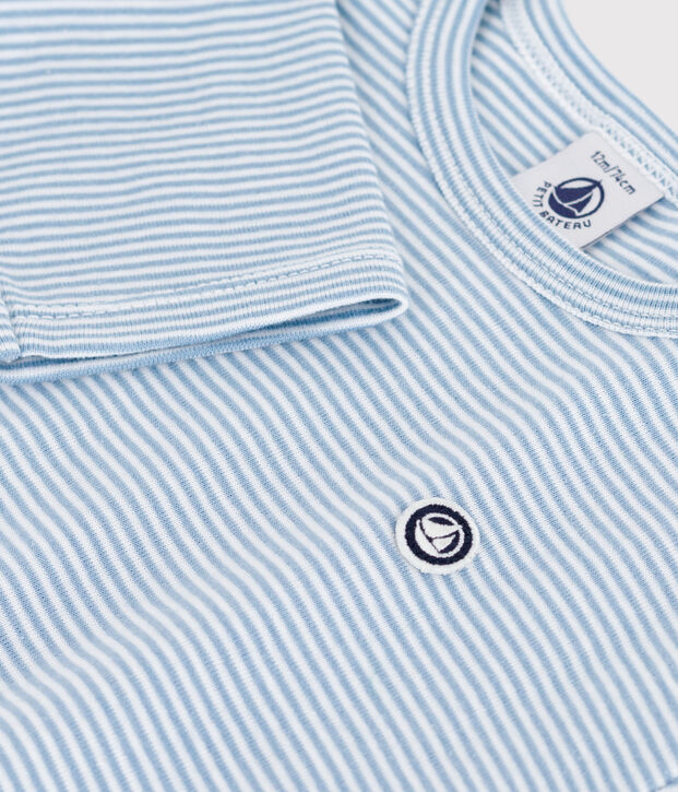 Camiseta de manga larga de algod&oacute;n a rayas para beb&eacute; azul/blanco