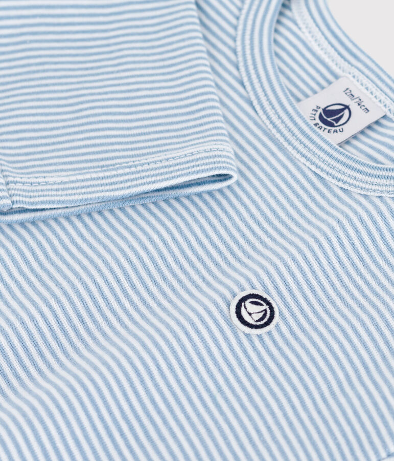 Camiseta de manga larga de algod&oacute;n a rayas para beb&eacute; azul/blanco