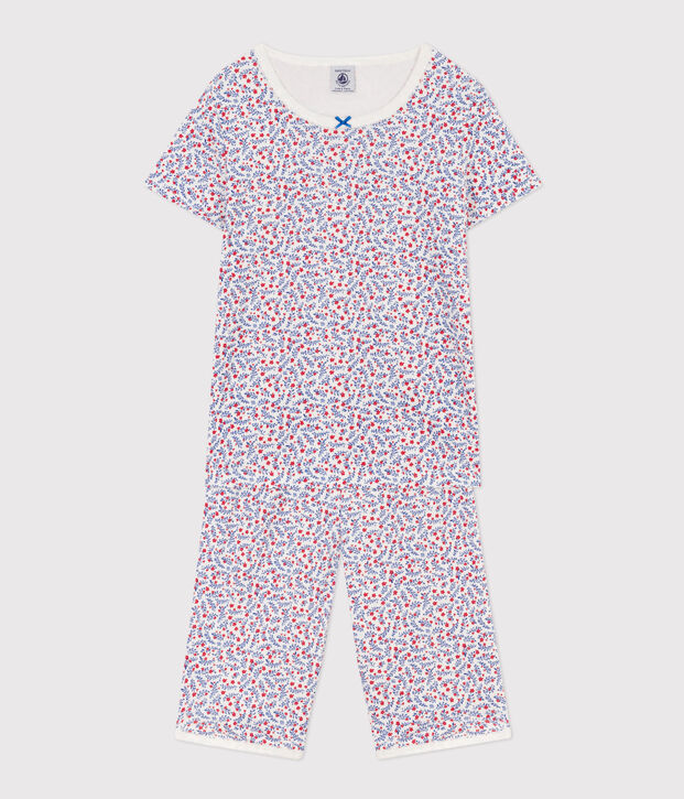 Pijama corto de algod&oacute;n con flores para ni&ntilde;a blanco/multicolor