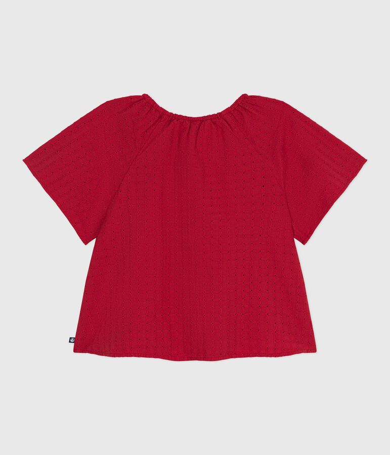 Blusa infantil de manga corta de algod&oacute;n con motivo de flores rojo