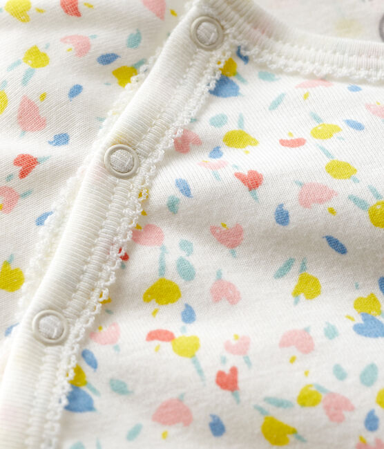 Pijama enterizo de flores de bebé de algodón ecológico blanco MARSHMALLOW/blanco MULTICO
