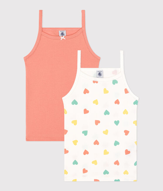 Juego de 2 camisetas infantiles sin mangas de algodón con estampado de corazones variante 1