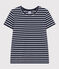 La camiseta RECTA de algodón con cuello redondo para mujer azul SMOKING/blanco MARSHMALLOW