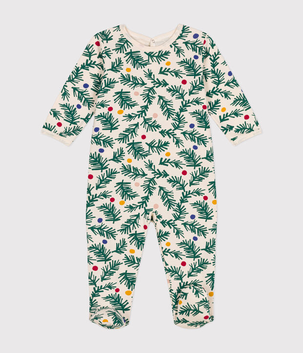 Pijama de felpa perchada con estampado de &aacute;rbol de Navidad para beb&eacute; crudo/multicolor