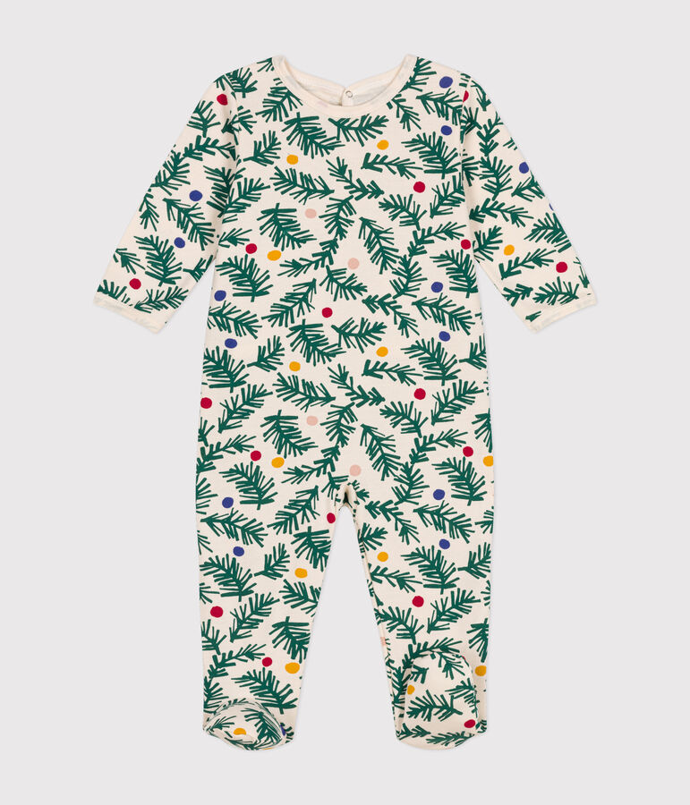 Pijama de felpa perchada con estampado de &aacute;rbol de Navidad para beb&eacute; crudo/multicolor