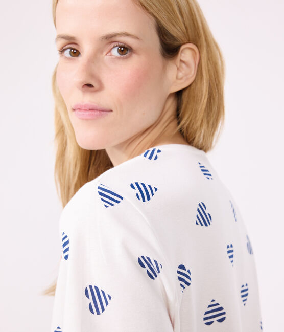 Pijama corto de algodón con estampado de corazones para mujer blanco MARSHMALLOW/blanco MULTICO