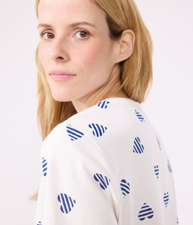 Pijama corto de algod&oacute;n con estampado de corazones para mujer blanco/multicolor