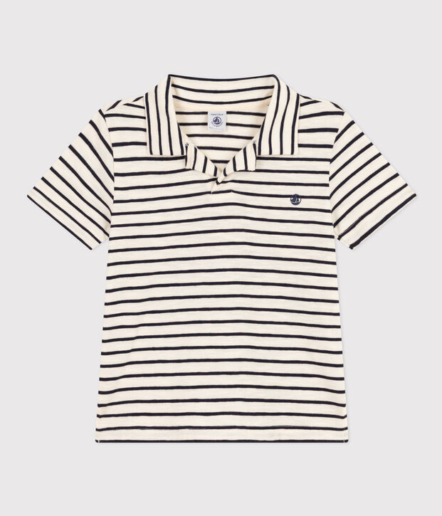 Polo de manga corta de algod&oacute;n para ni&ntilde;o crudo/azul