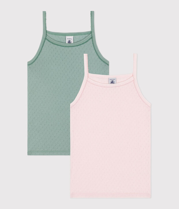 Juego de 2 camisetas infantiles de tirantes finos de algod&oacute;n multicolor
