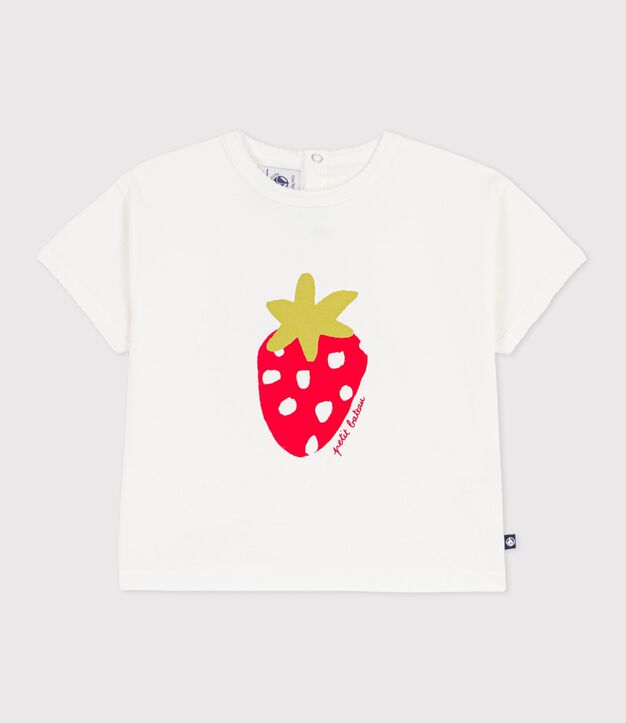 Camiseta de algod&oacute;n de manga corta con estampado para beb&eacute; blanco