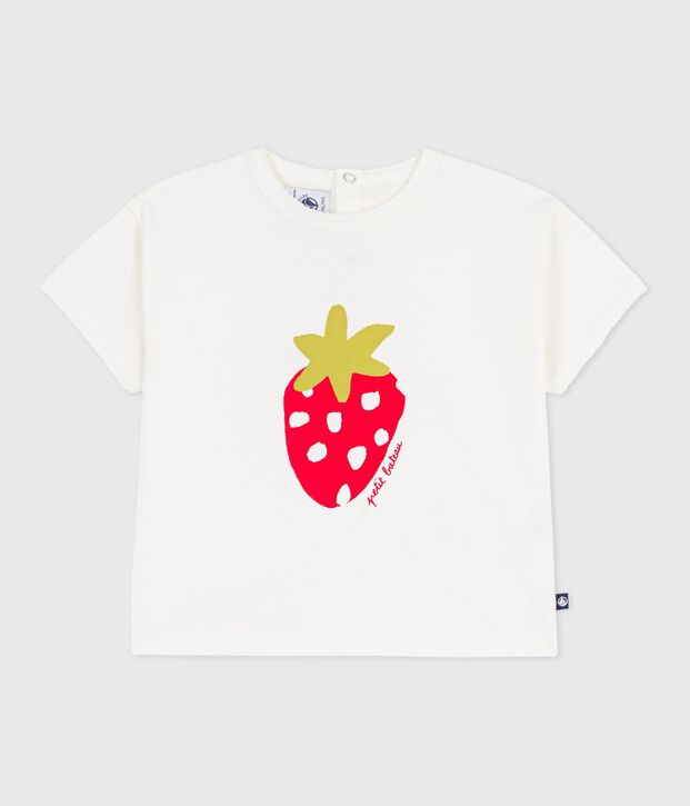 Camiseta de algod&oacute;n de manga corta con estampado para beb&eacute; blanco