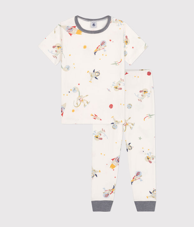 Pijama infantil de algod&oacute;n con estampado espacial blanco/multicolor