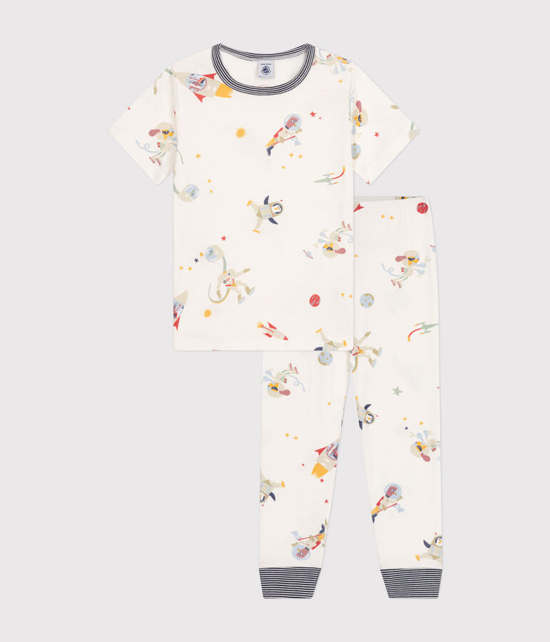 Pijama infantil de algod&oacute;n con estampado espacial blanco/multicolor