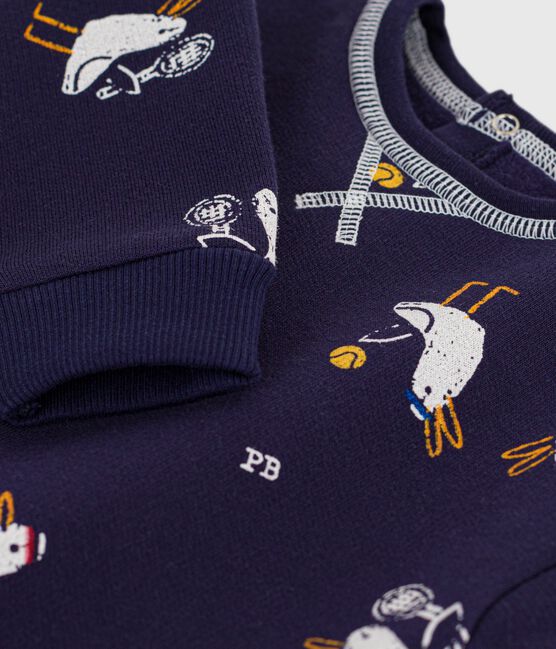 Sudadera de algodón con capucha y estampado de gaviotas para bebé azul SOIR/ MULTICO