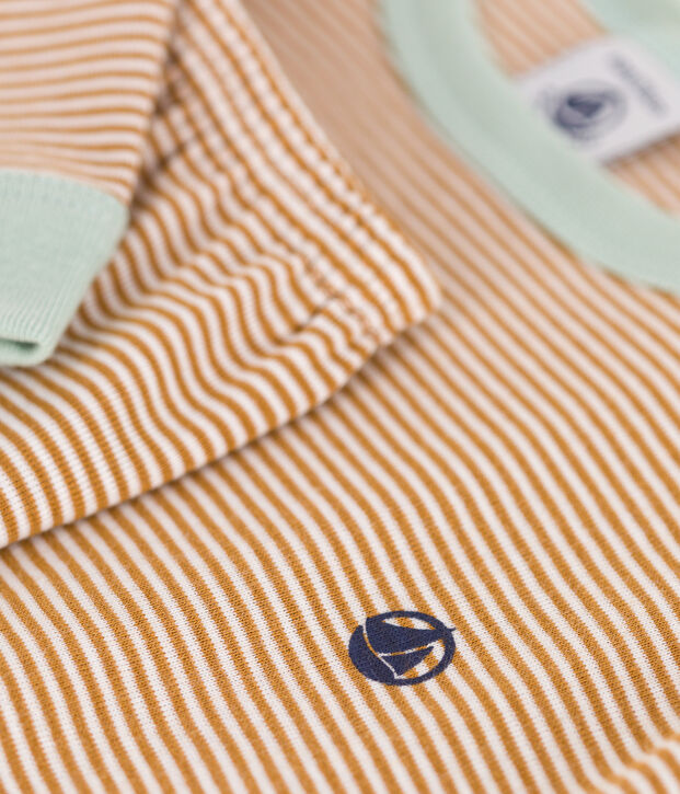 Pijama infantil de algod&oacute;n a rayas marron/blanco