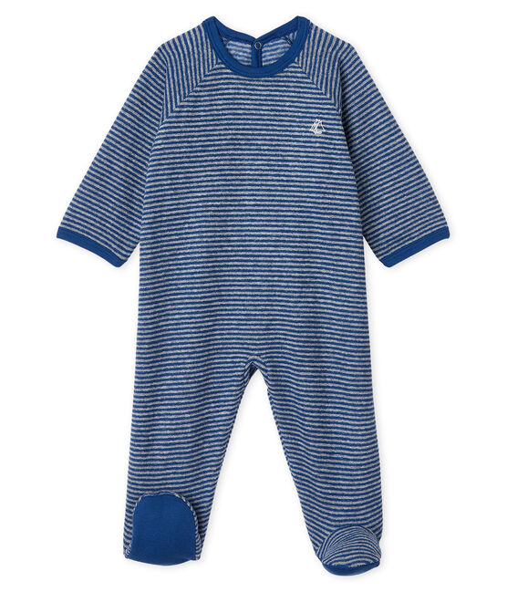 Pijama extra cálido de toalla de rizo afelpado para bebé niña azul MAJOR/gris SUBWAY