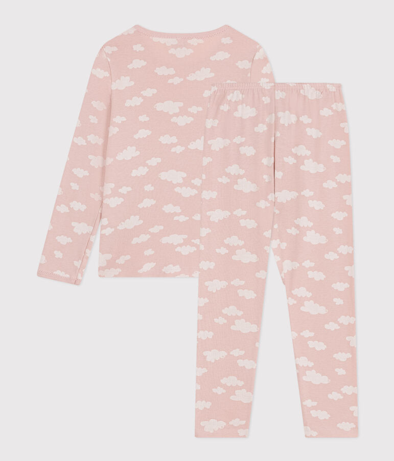 Pijama infantil de algod&oacute;n con estampado de nubes rosa/blanco