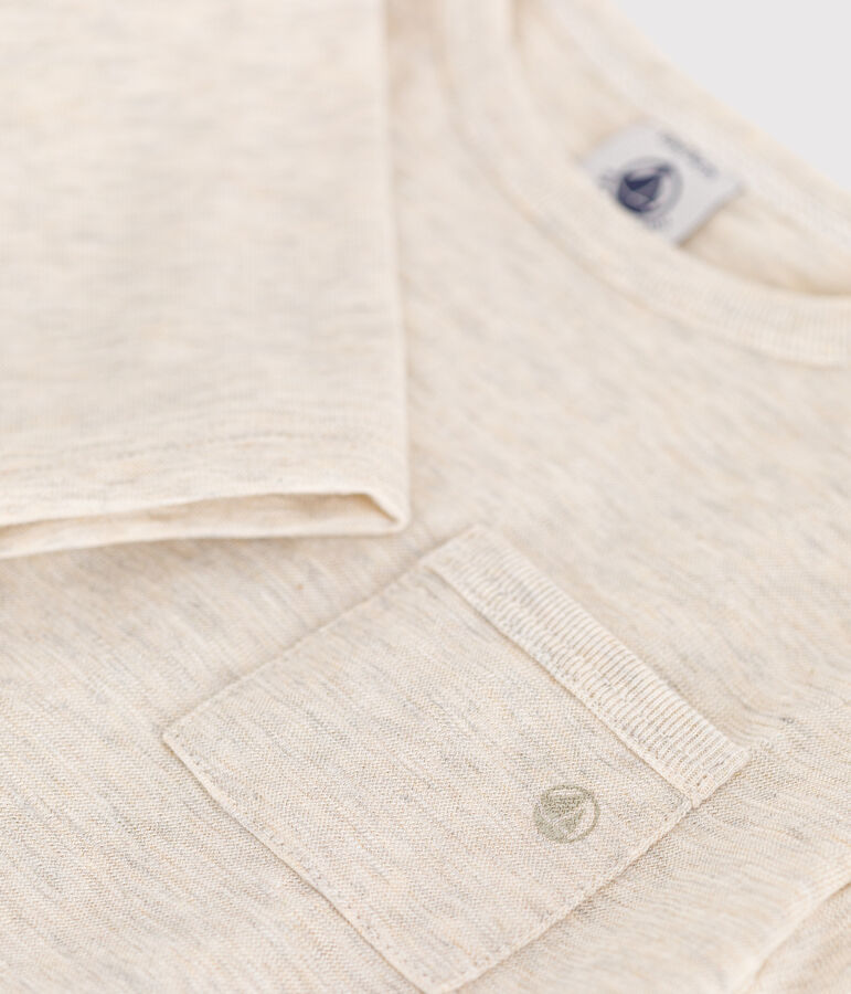 Camiseta de manga larga de punto fino para beb&eacute; beige