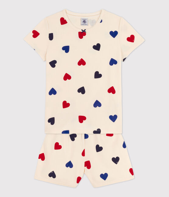 Pijama corto de corazón de algodón de niña blanco AVALANCHE/ MULTICO