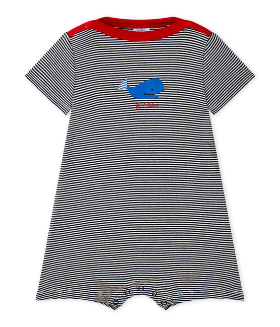 Pelele corto bebé a rayas azul SMOKING/blanco LAIT