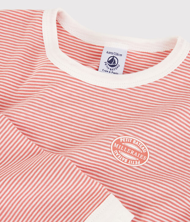 Pijama milrayas de algod&oacute;n org&aacute;nico infantil unisex rosa/blanco