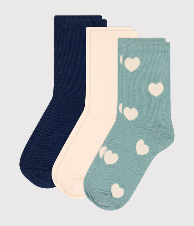 3 pares de calcetines infantiles de algod&oacute;n con corazones multicolor