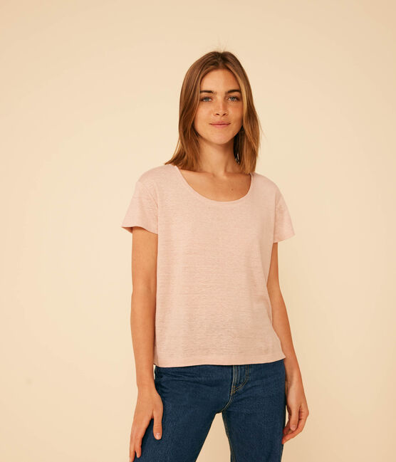 Camiseta LA RECTA de algodón con cuello redondo para mujer rosa SALINE