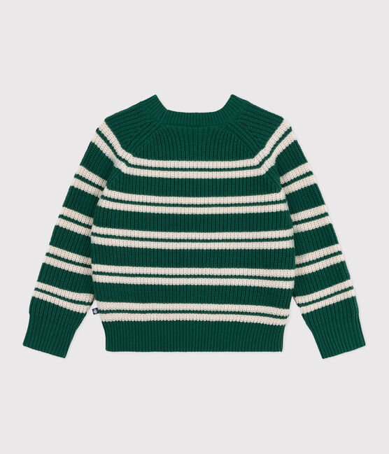 Jersey infantil de lana y algodón a rayas verde WILLOW/ AVALANCHE