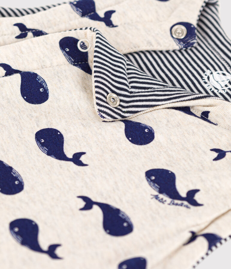 Chaleco reversible de algod&oacute;n con ballenas para beb&eacute; beige/azul