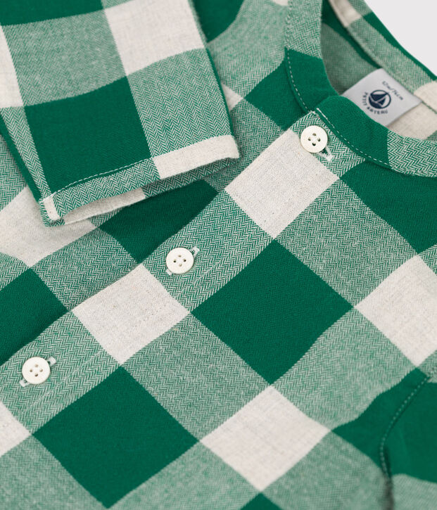 Camisa de franela de manga larga a cuadros para beb&eacute; MATCHA/crudo