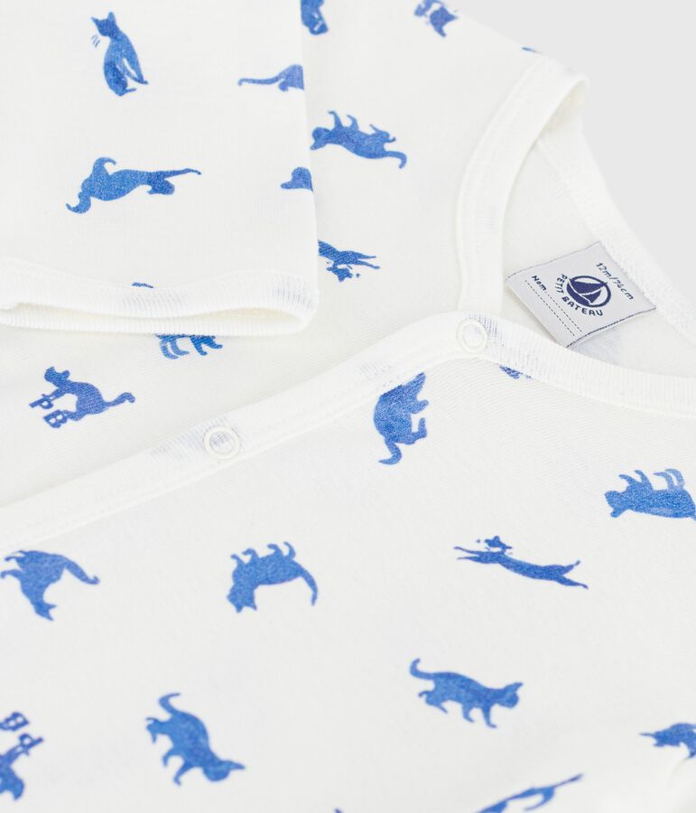 Pijama sin pies de algod&oacute;n con estampado de gatos para beb&eacute; blanco MARSHMALLOW/blanco MULTICO