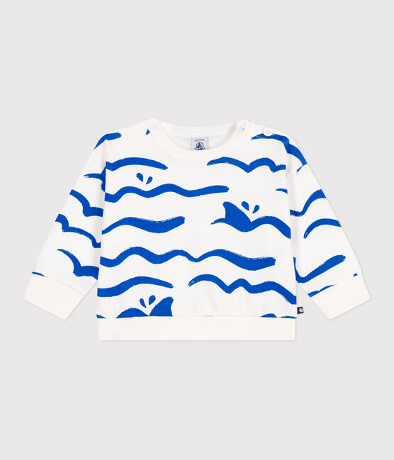 Sudadera de algodón con estampado de tiburón para bebé azul MARSHMALLOW/ PORCELANA