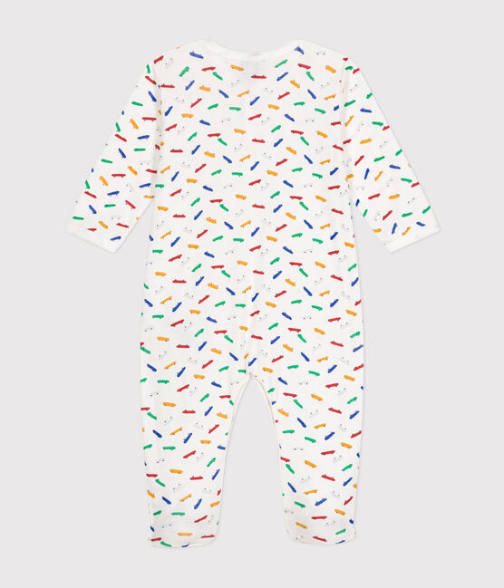 Pijama de algodón con estampado de monopatín para bebé blanco MARSHMALLOW/blanco MULTICO