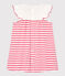 Vestido de manga corta de canalé de rayas de bebé niña blanco MARSHMALLOW/rosa GEISHA