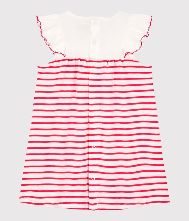 Vestido de manga corta de canal&eacute; de rayas de beb&eacute; ni&ntilde;a blanco/rosa