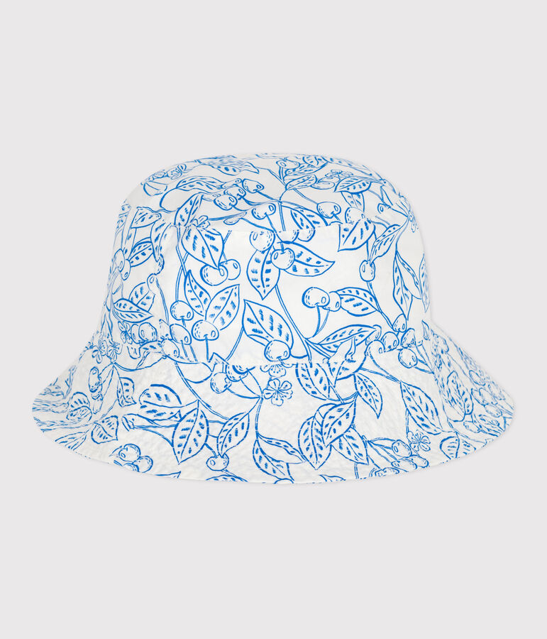 Gorro de popelina estampado para ni&ntilde;a blanco/azul