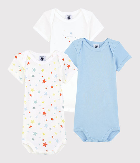 Lote de 3 bodys de manga corta con estrellas de colores de bebé de algodón ecológico variante 1
