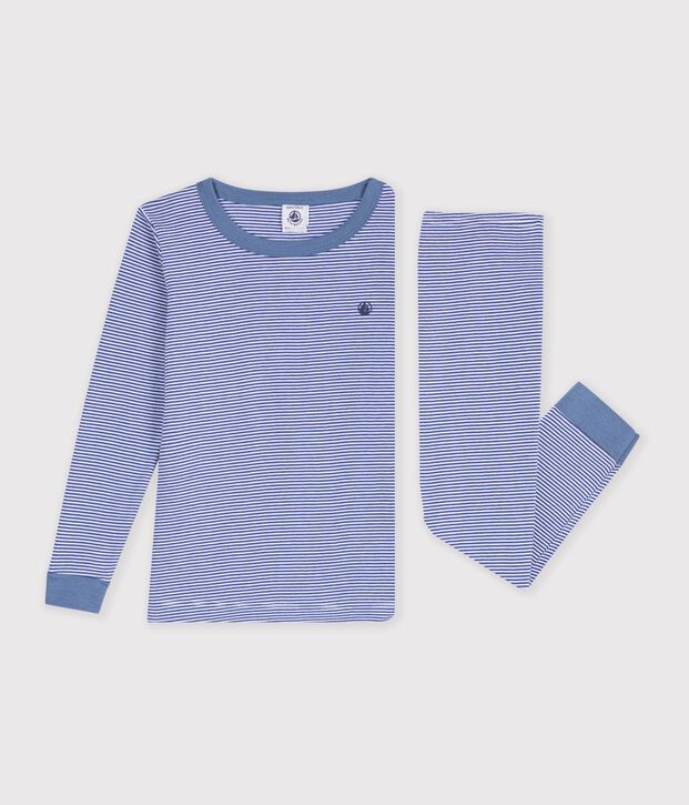 Pijama infantil muy ajustado de algod&oacute;n a rayas azul/blanco