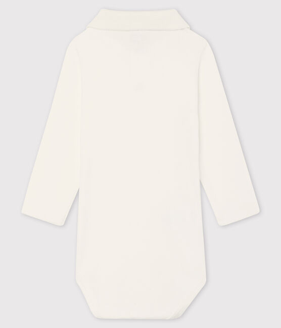 Bodi de manga larga con cuello de polo de algodón para bebé blanco MARSHMALLOW