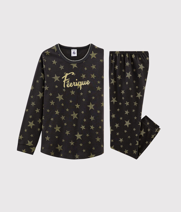 Pijama de punto para ni&ntilde;a gris/amarillo