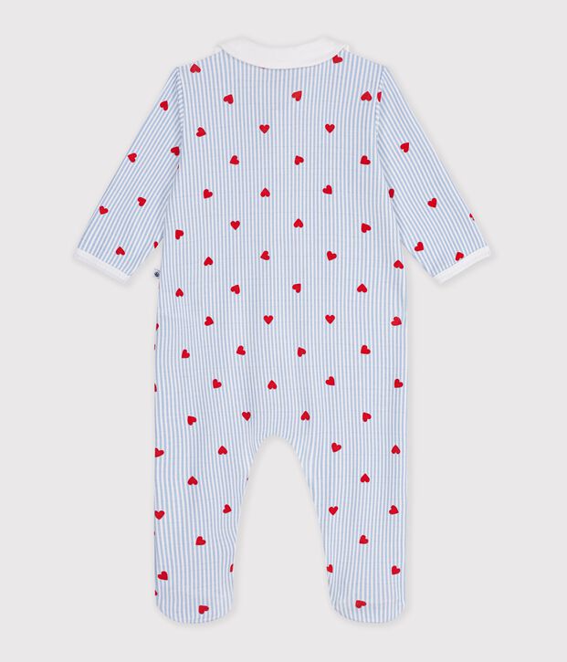 Pijama de algod&oacute;n con cuello y estampado de corazones para beb&eacute; blanco/multicolor