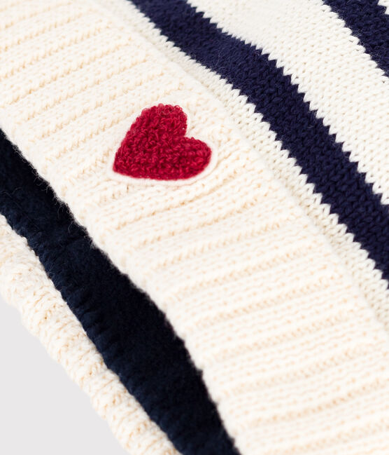 Gorro de punto tricotado a rayas con forro polar para bebé azul MARSHMALLOW/ SOIR