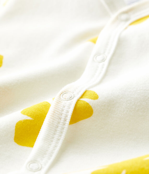 Pelele corto con estampado vegetal de algod&oacute;n de beb&eacute; blanco/amarillo