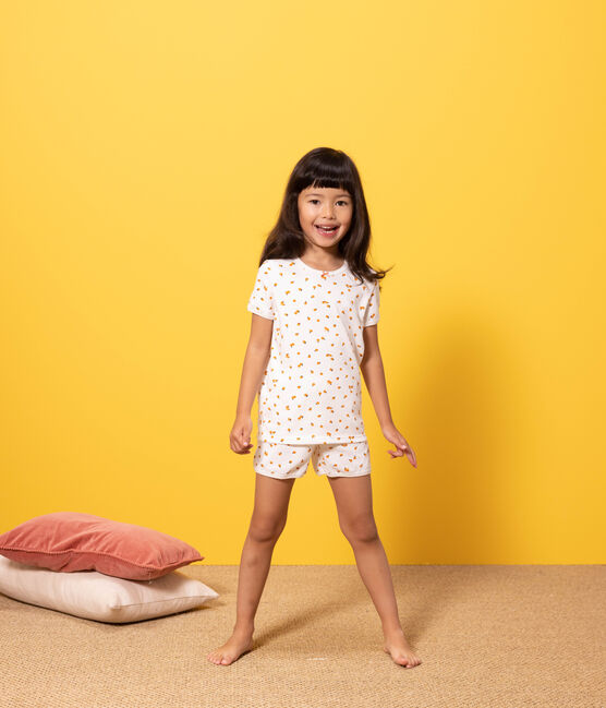 Pijama corto de algodón con naranjillas para niña blanco MARSHMALLOW/blanco MULTICO