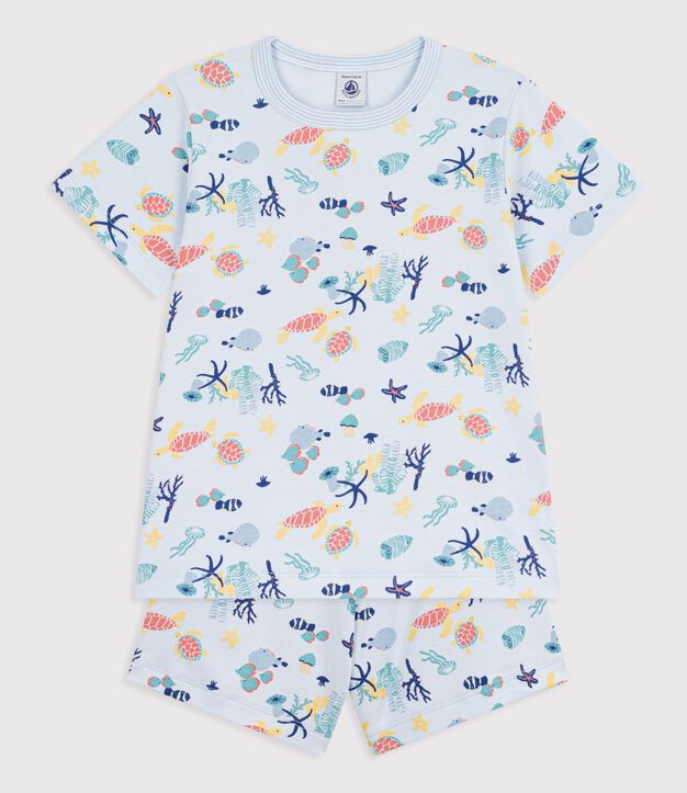Pijama corto infantil de algod&oacute;n con estampado fosforescente azul/multicolor