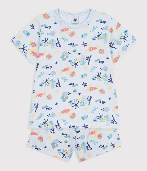 Pijama corto infantil de algod&oacute;n con estampado fosforescente azul/multicolor