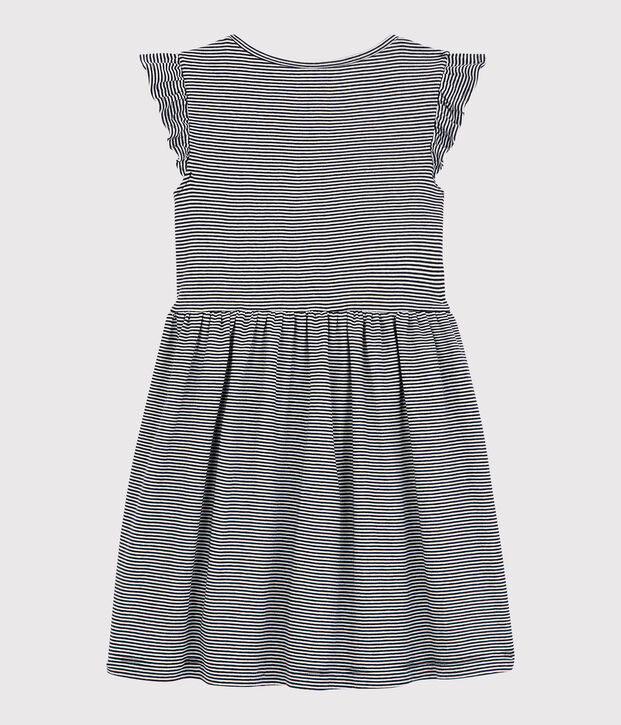Vestido de manga corta de algod&oacute;n de ni&ntilde;a azul/blanco