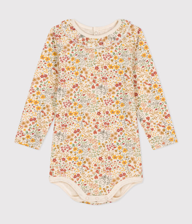 Body de algod&oacute;n de manga larga con cuello isabelino para beb&eacute; crudo/multicolor
