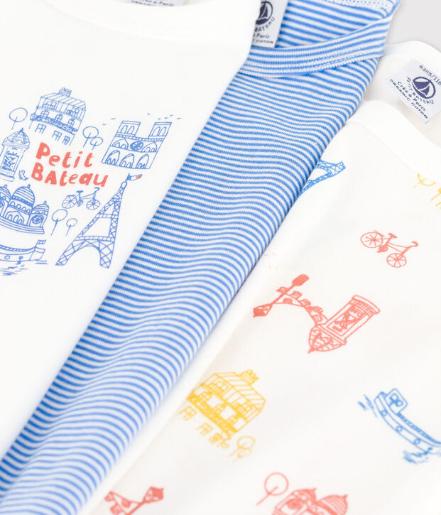 Juego de 3 camisetas de manga corta de Par&iacute;s de algod&oacute;n de ni&ntilde;o multicolor