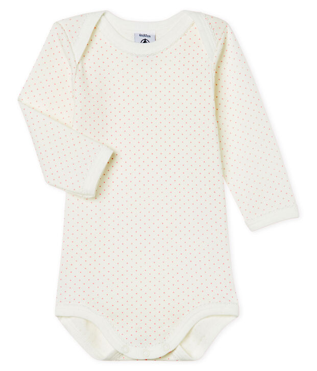 Body de manga larga para beb&eacute; ni&ntilde;a blanco/rosa